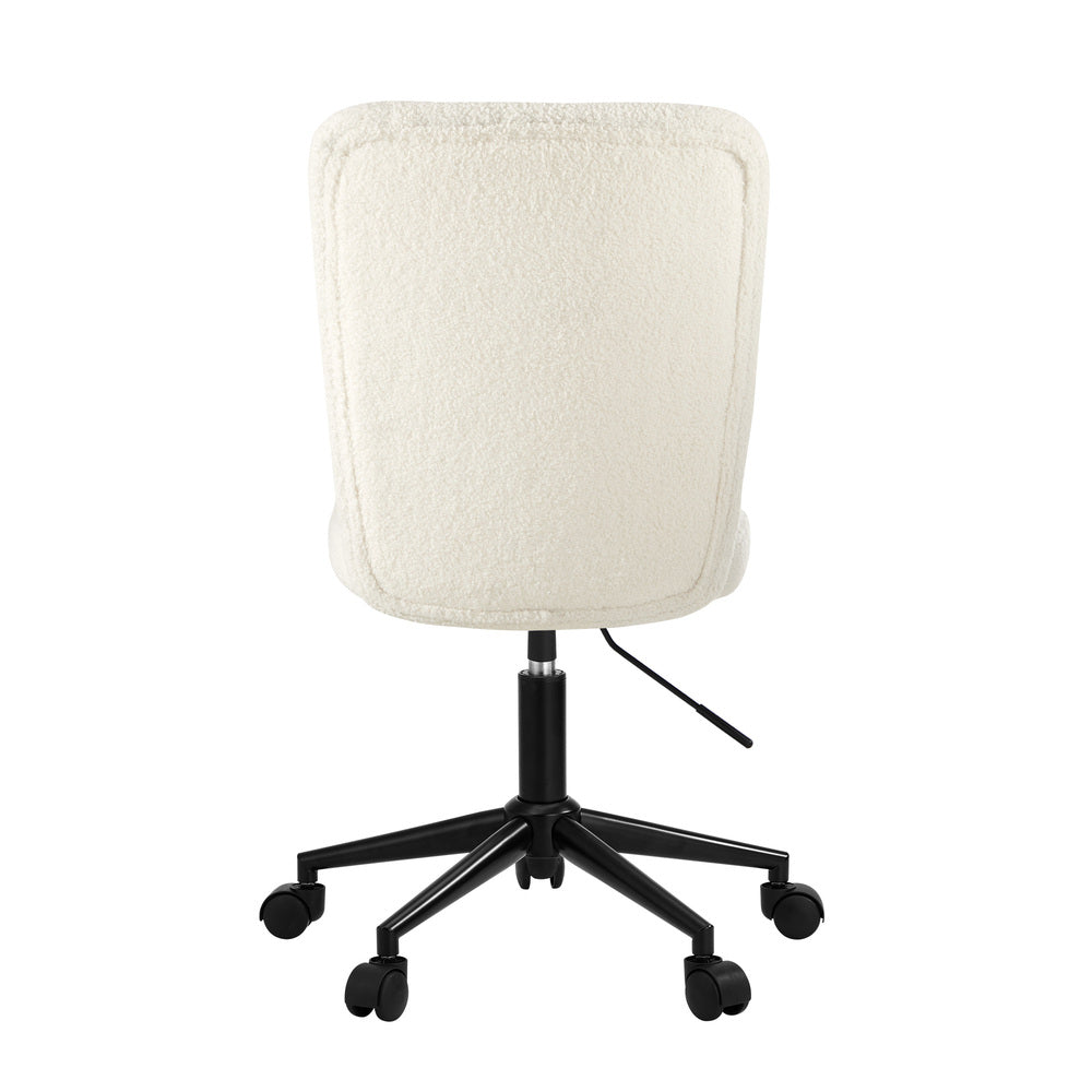 High Back Armless Office Chair Boucle White, Black, & Silver