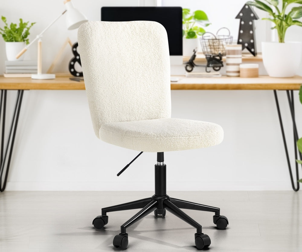 High Back Armless Office Chair Boucle White, Black, & Silver