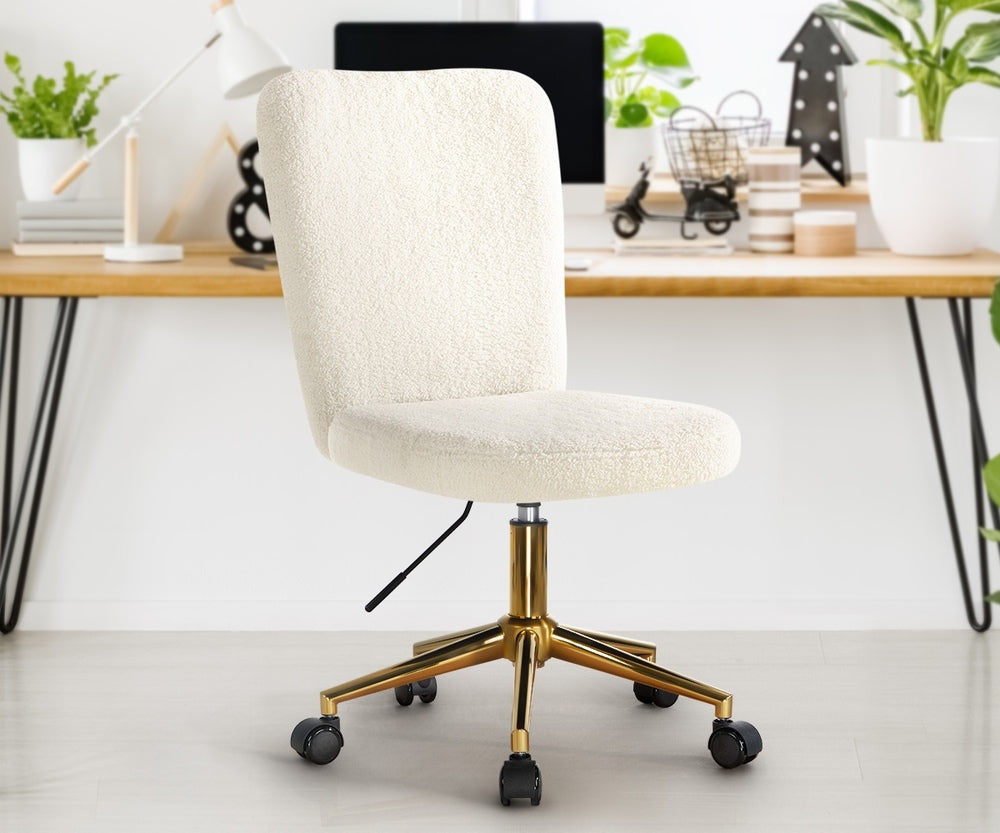 Armless Home Office Chair Boucle White&Gold
