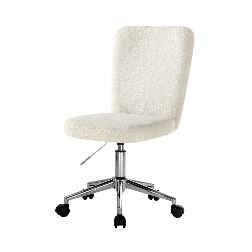 High Back Armless Office Chair Boucle White, Black, & Silver