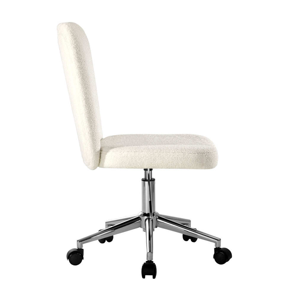 High Back Armless Office Chair Boucle White, Black, & Silver