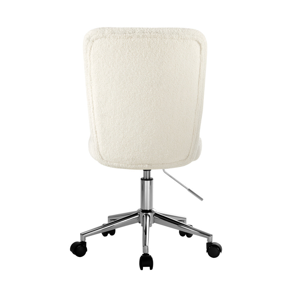 High Back Armless Office Chair Boucle White, Black, & Silver