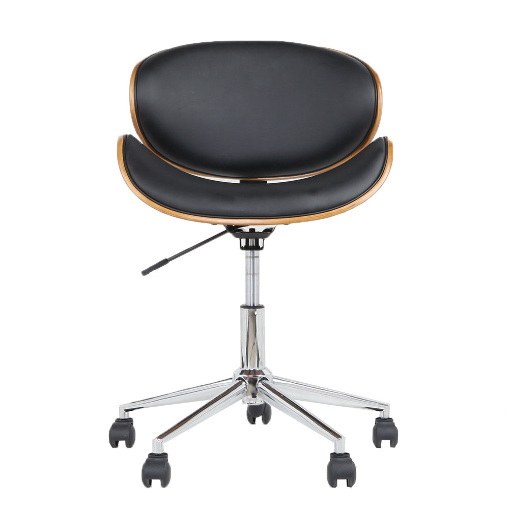 Wooden Office Chair Leather Seat Black And Brown