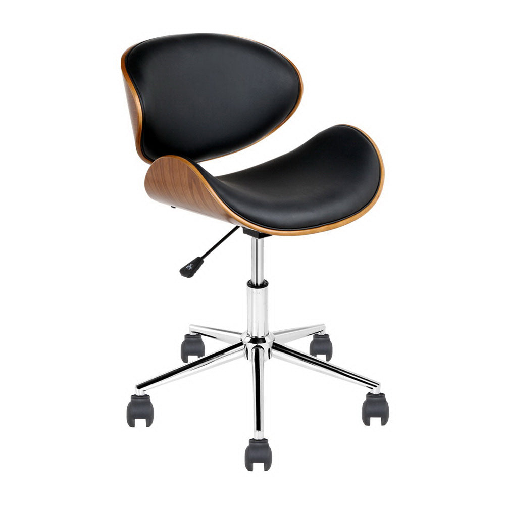 Black Leather Seat Wooden Office Chair Durable Frame