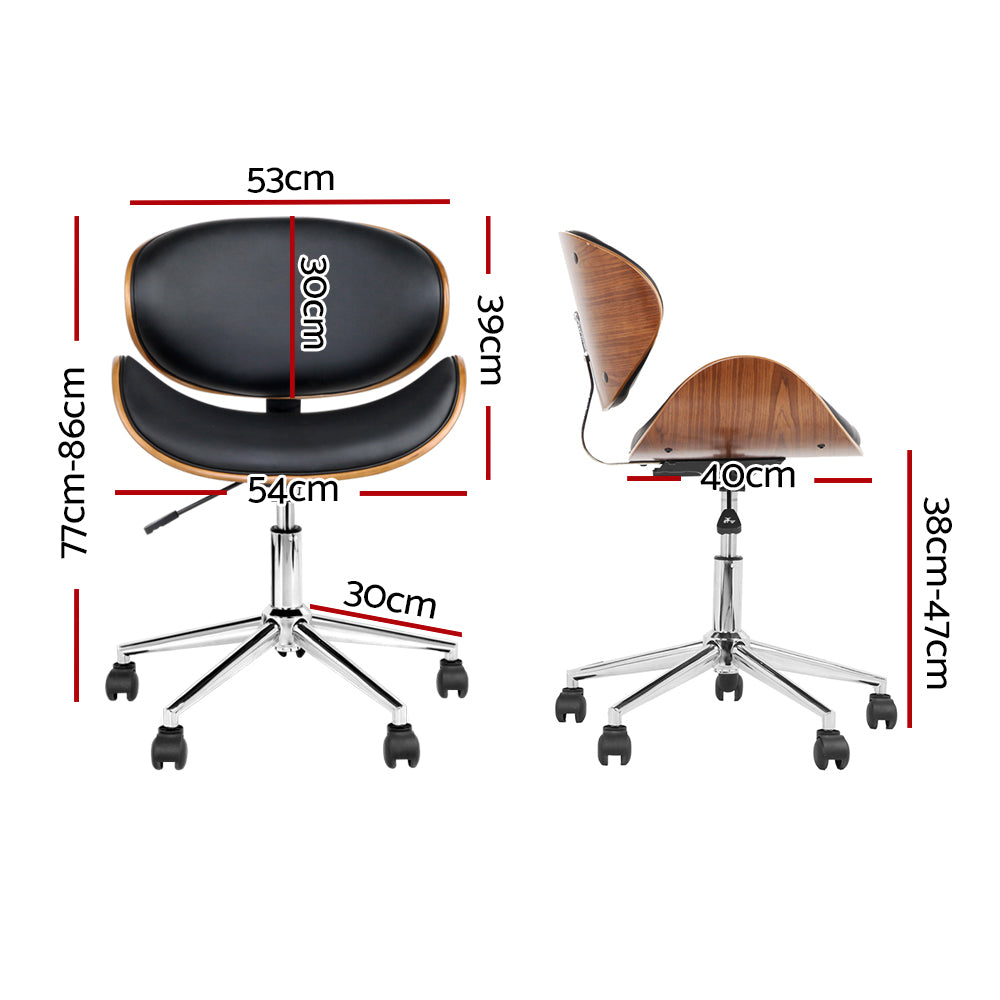 Black Leather Seat Wooden Office Chair Durable Frame