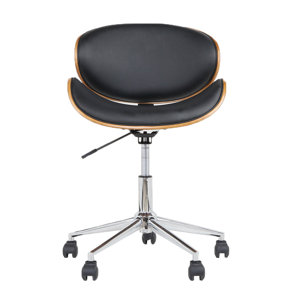 Black Leather Seat Wooden Office Chair Durable Frame