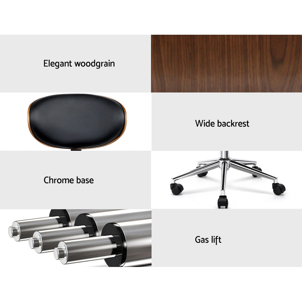 Black Leather Seat Wooden Office Chair Durable Frame