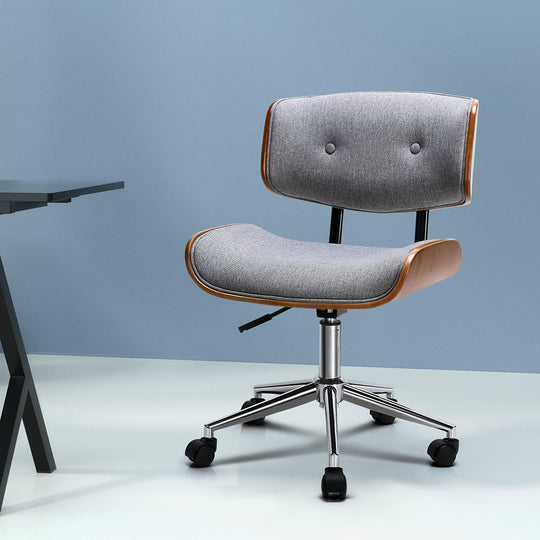 Wooden Office Chair Fabric Seat Grey - Artiss Executive Computer Chairs