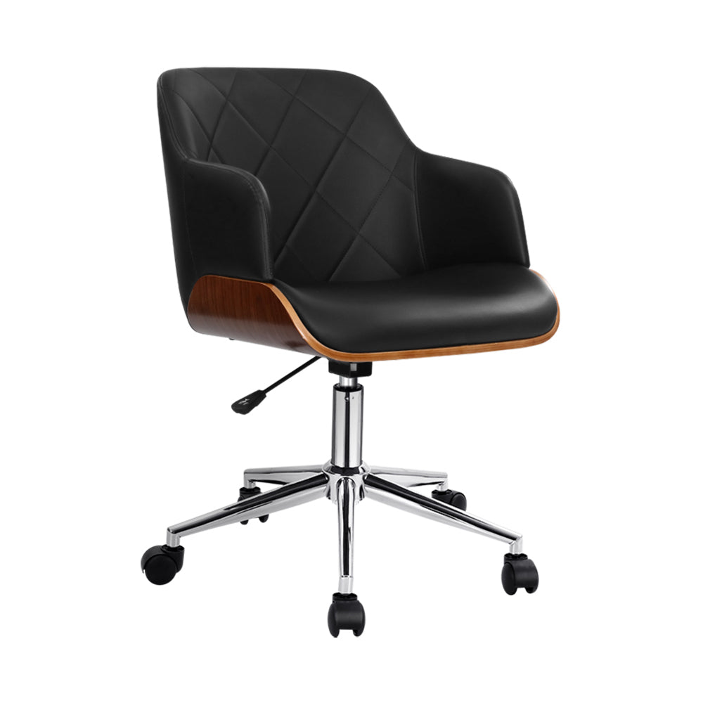 Wooden Office Chair Computer PU Leather Desk Chairs Executive Black