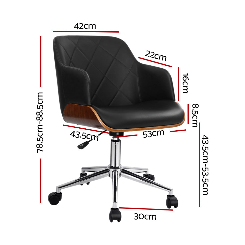 Wooden Office Chair Computer PU Leather Desk Chairs Executive Black