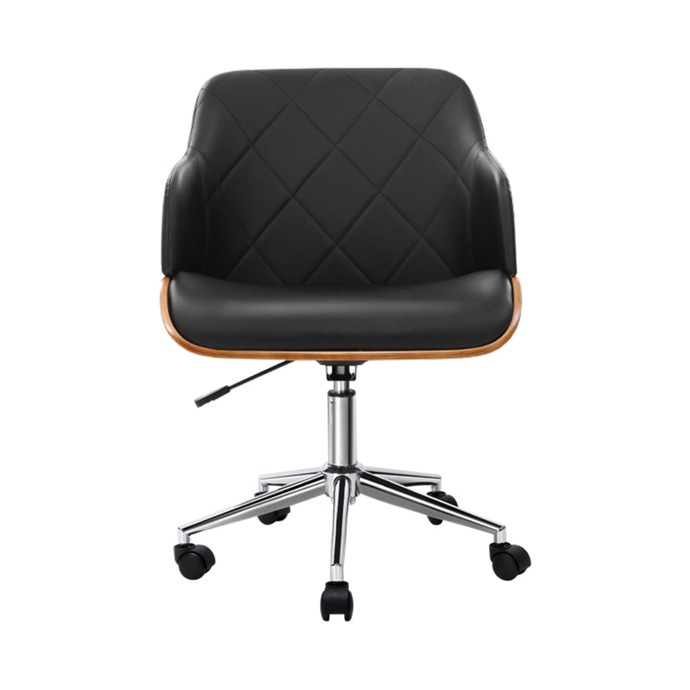 Wooden Office Chair Computer PU Leather Desk Chairs Executive Black