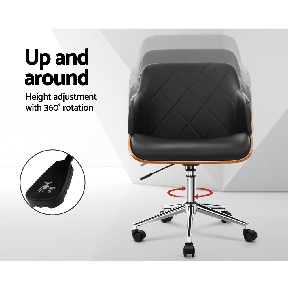 Wooden Office Chair Computer PU Leather Desk Chairs Executive Black
