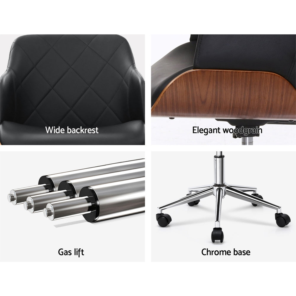 Wooden Office Chair Computer PU Leather Desk Chairs Executive Black