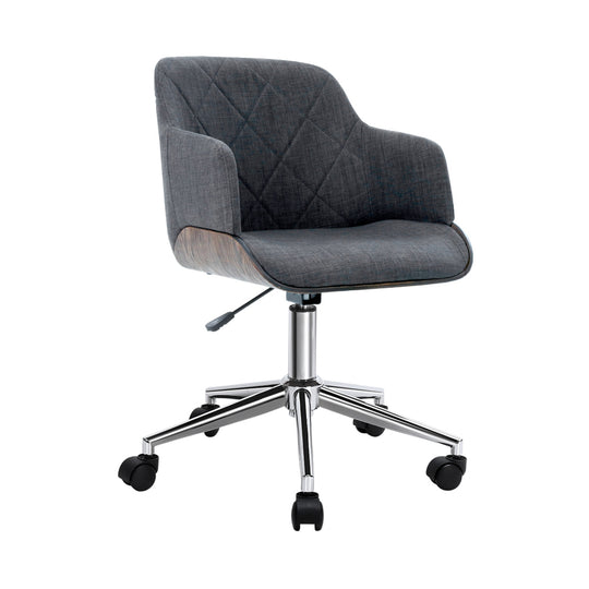 Wooden Office Chair Fabric Seat Grey - Artiss Computer Gaming Chairs