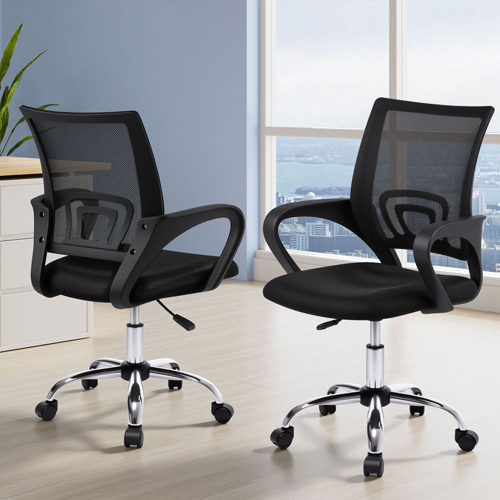 Set of 2 Mid-Back Office Chairs with Black Mesh - Comfortable and Stylish