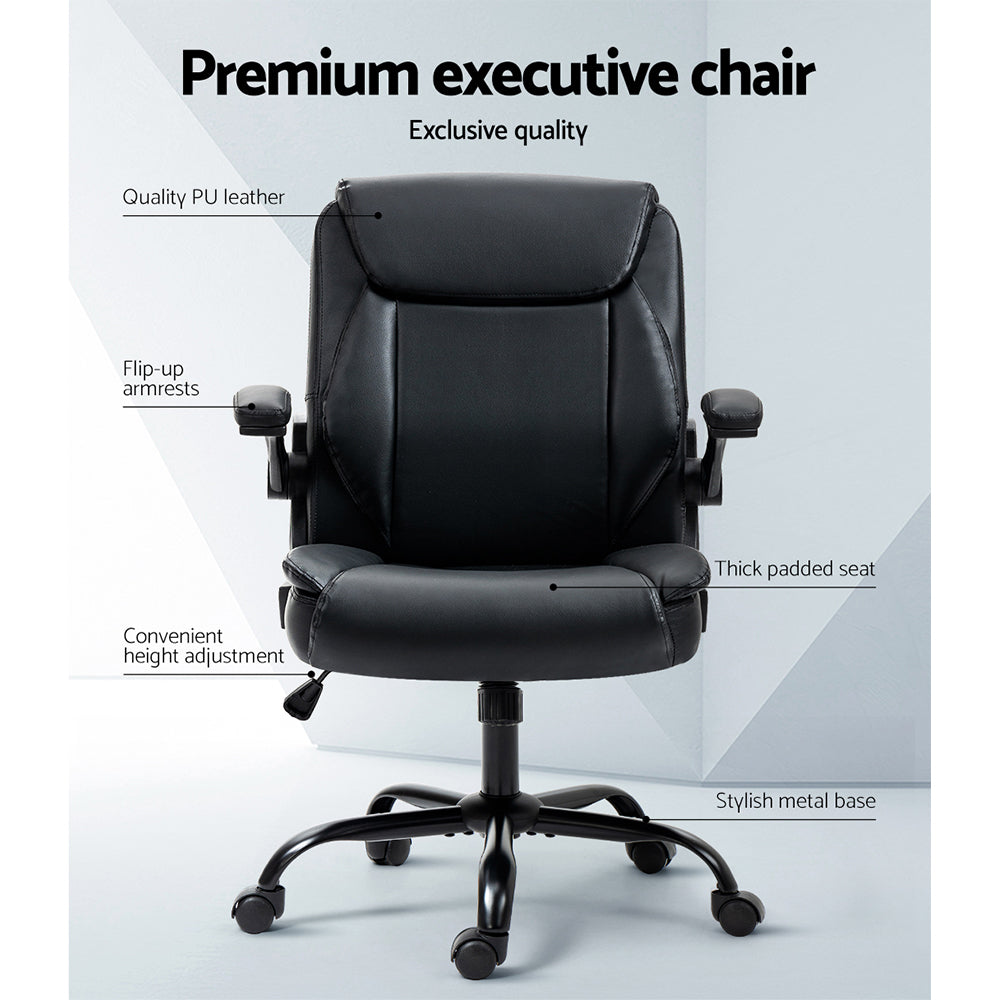 Executive Mid-Back Office Chair Black Ergonomic Desk Seating
