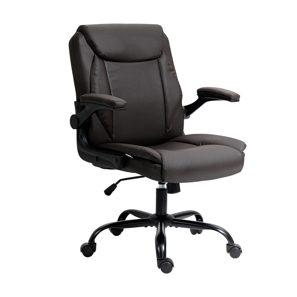 Brown Leather Executive Office Chair Mid Back Ergonomic Home Office Chair