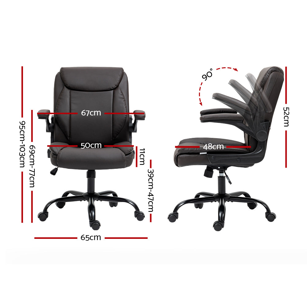 Brown Leather Executive Office Chair Mid Back Ergonomic Home Office Chair