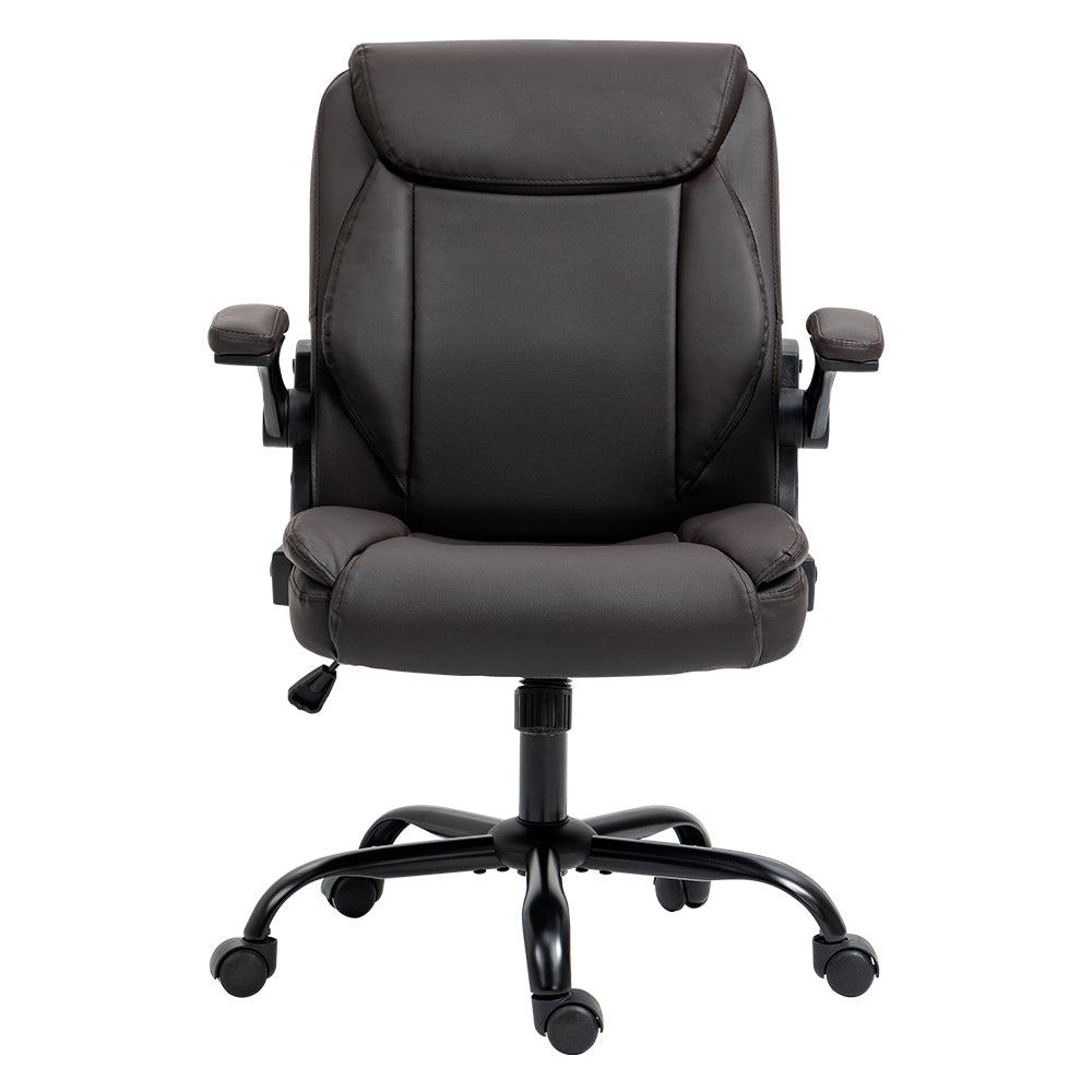 Brown Leather Executive Office Chair Mid Back Ergonomic Home Office Chair
