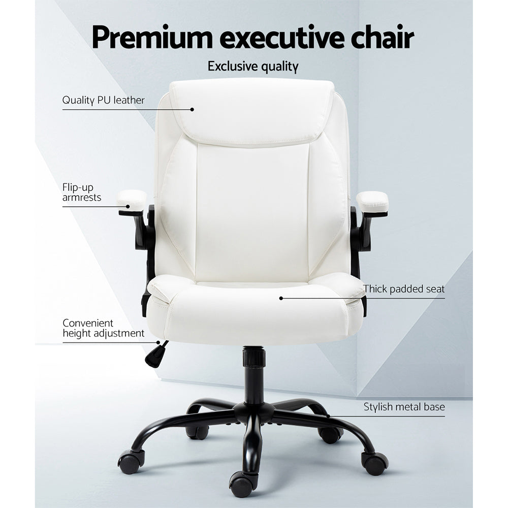 Executive Mid-Back Office Chair White Comfortable
