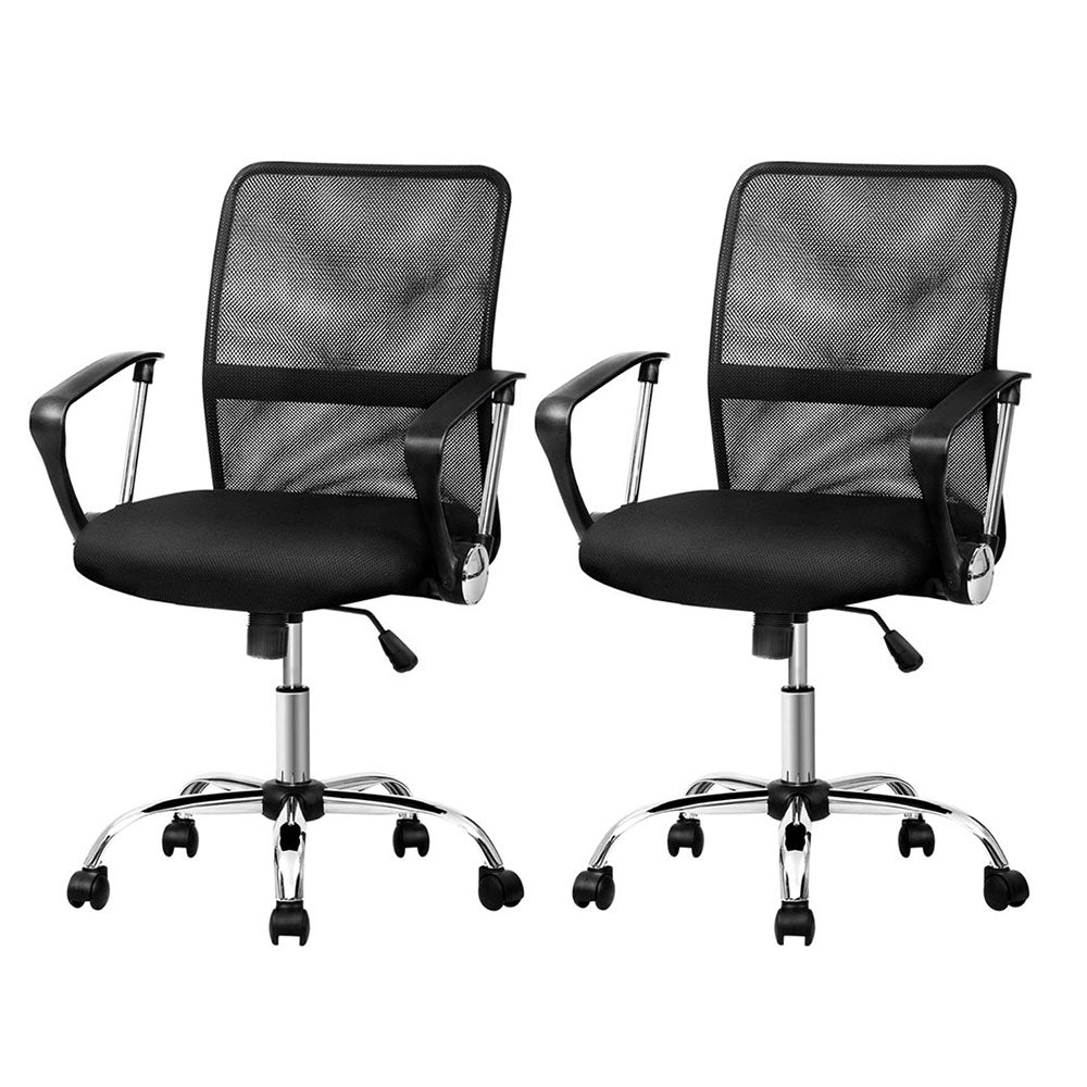 2x Black Mesh Mid-Back Office Chairs for Comfortable Seating
