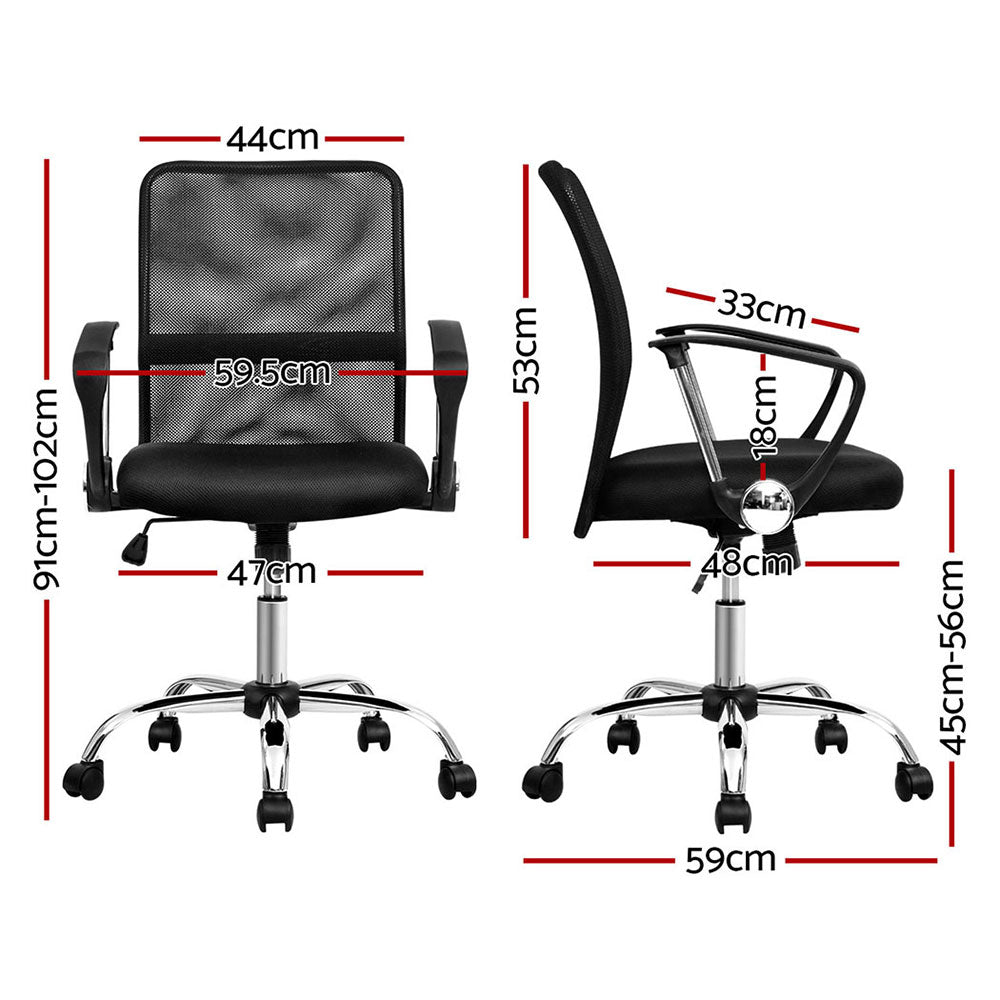 2x Black Mesh Mid-Back Office Chairs for Comfortable Seating