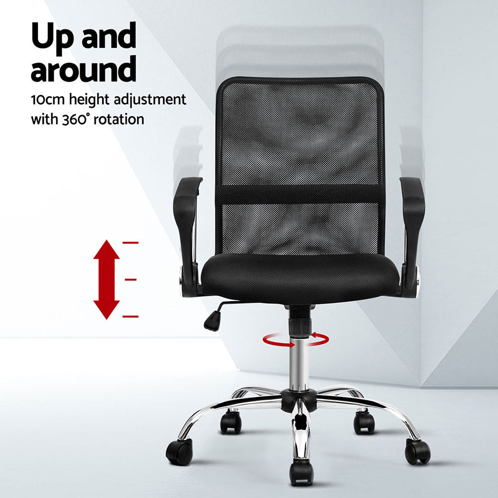 2x Black Mesh Mid-Back Office Chairs for Comfortable Seating