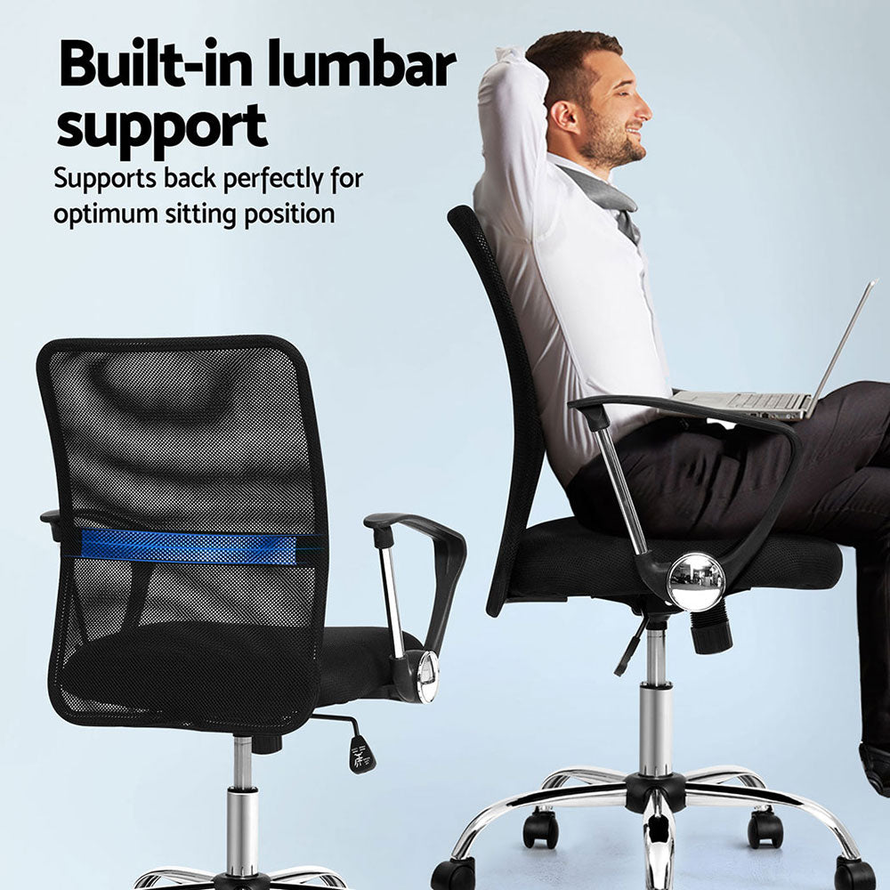 2x Black Mesh Mid-Back Office Chairs for Comfortable Seating