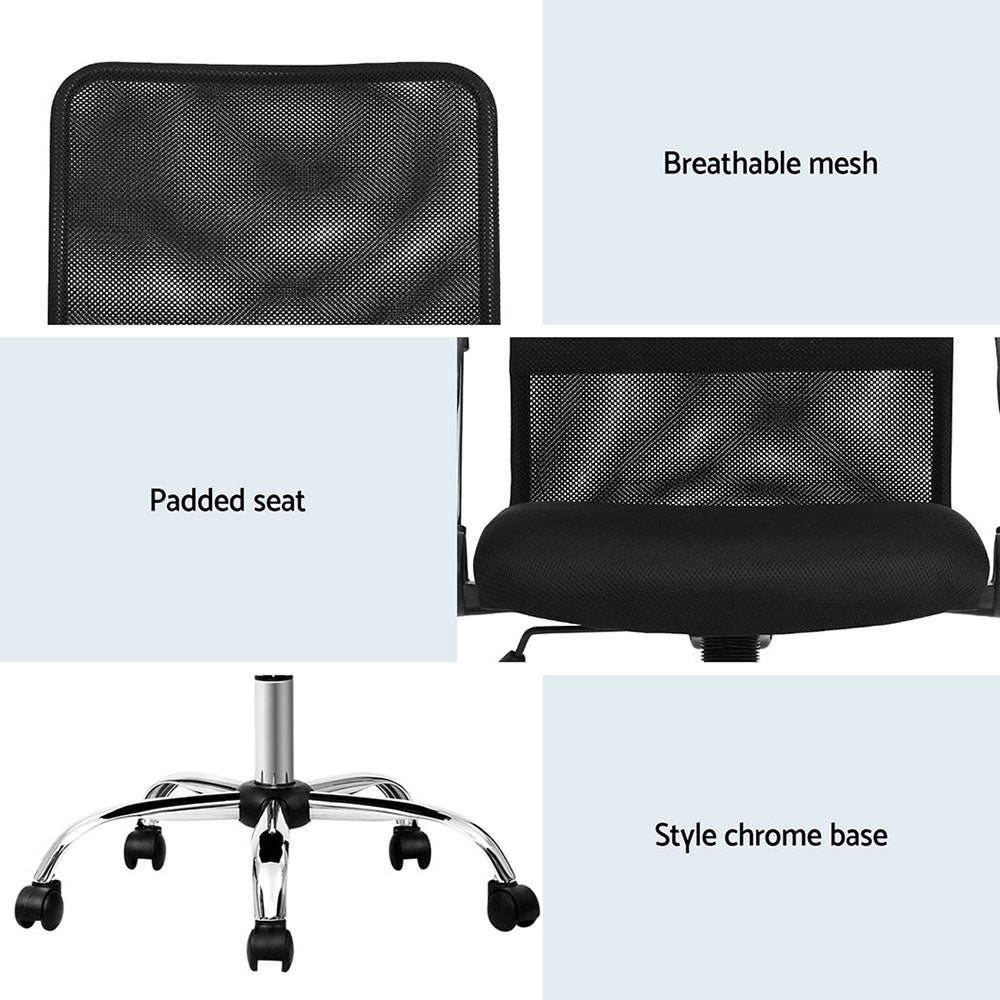 2x Black Mesh Mid-Back Office Chairs for Comfortable Seating