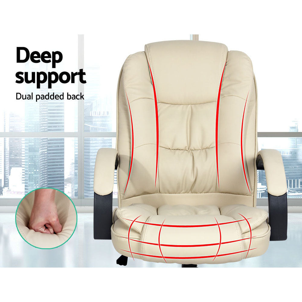 Executive Office Chair Leather Tilt Beige