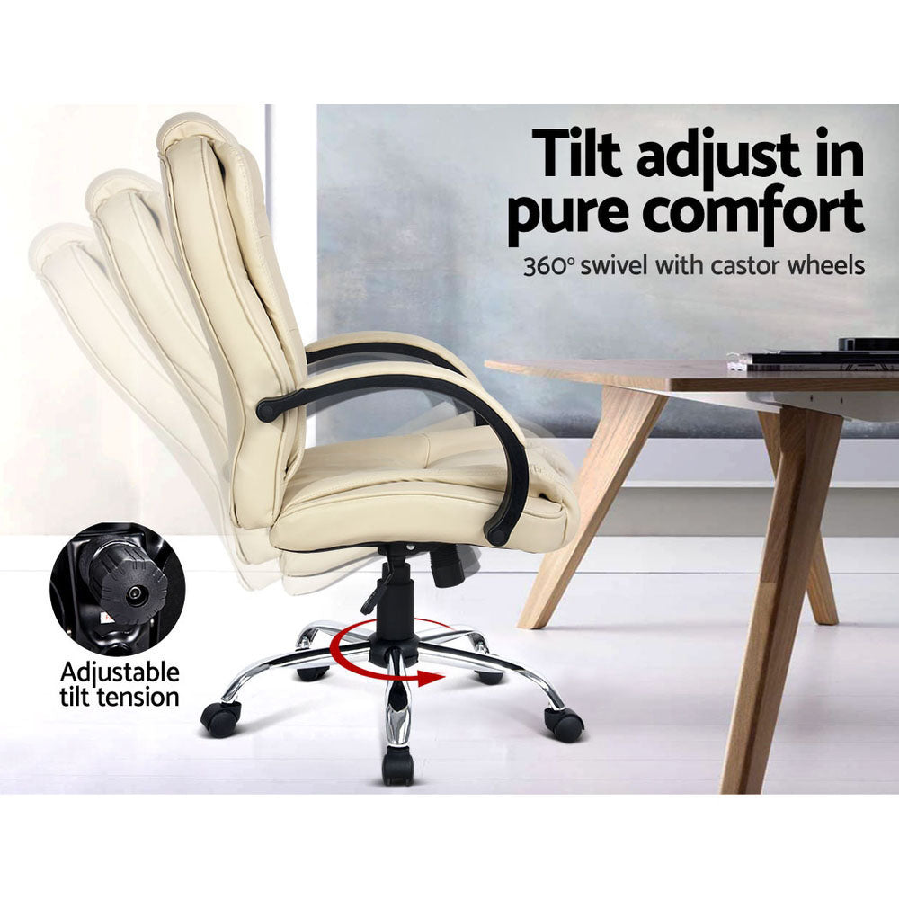 Executive Office Chair Leather Tilt Beige