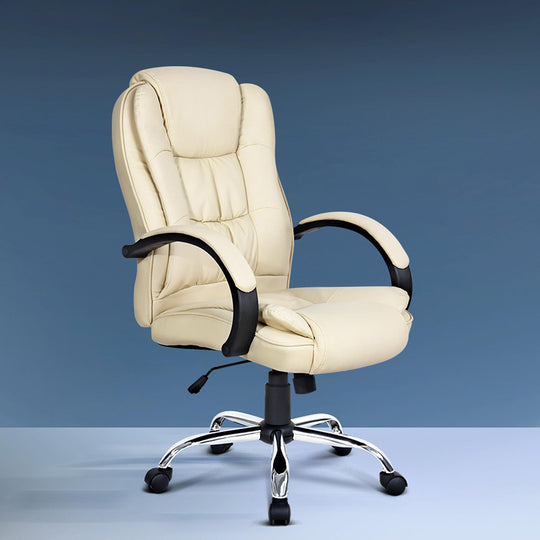 Executive PU Leather Office Desk Computer Chair - Beige