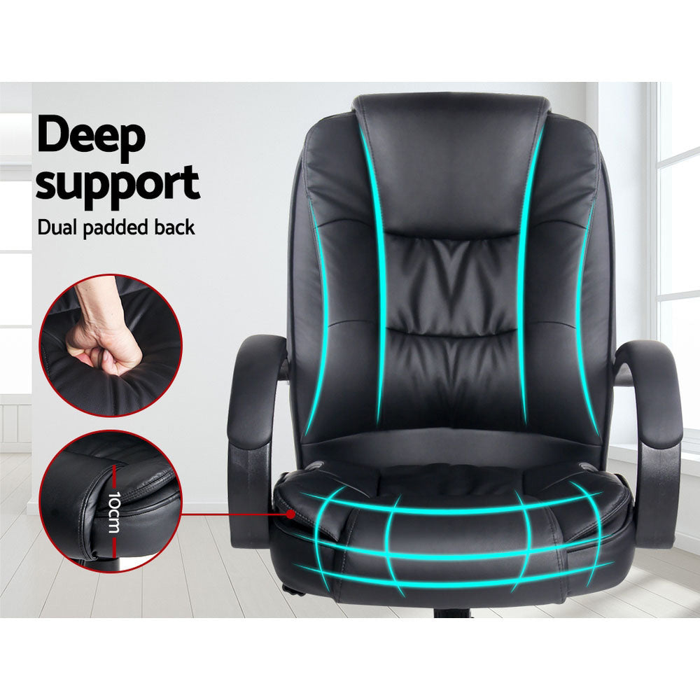 Executive Office Chair Black Leather Tilt Adjustable Swivel Desk Seat
