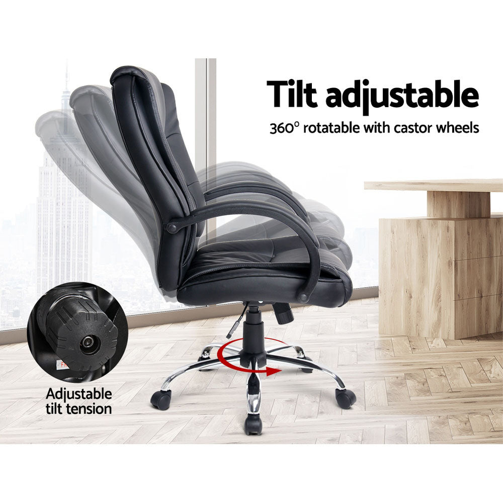 Executive Office Chair Black Leather Tilt Adjustable Swivel Desk Seat
