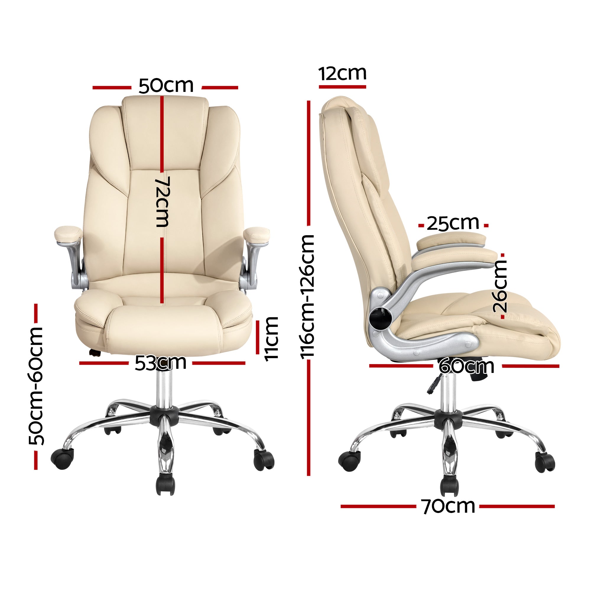 Beige Leather Executive Office Chair Tilt Adjustable