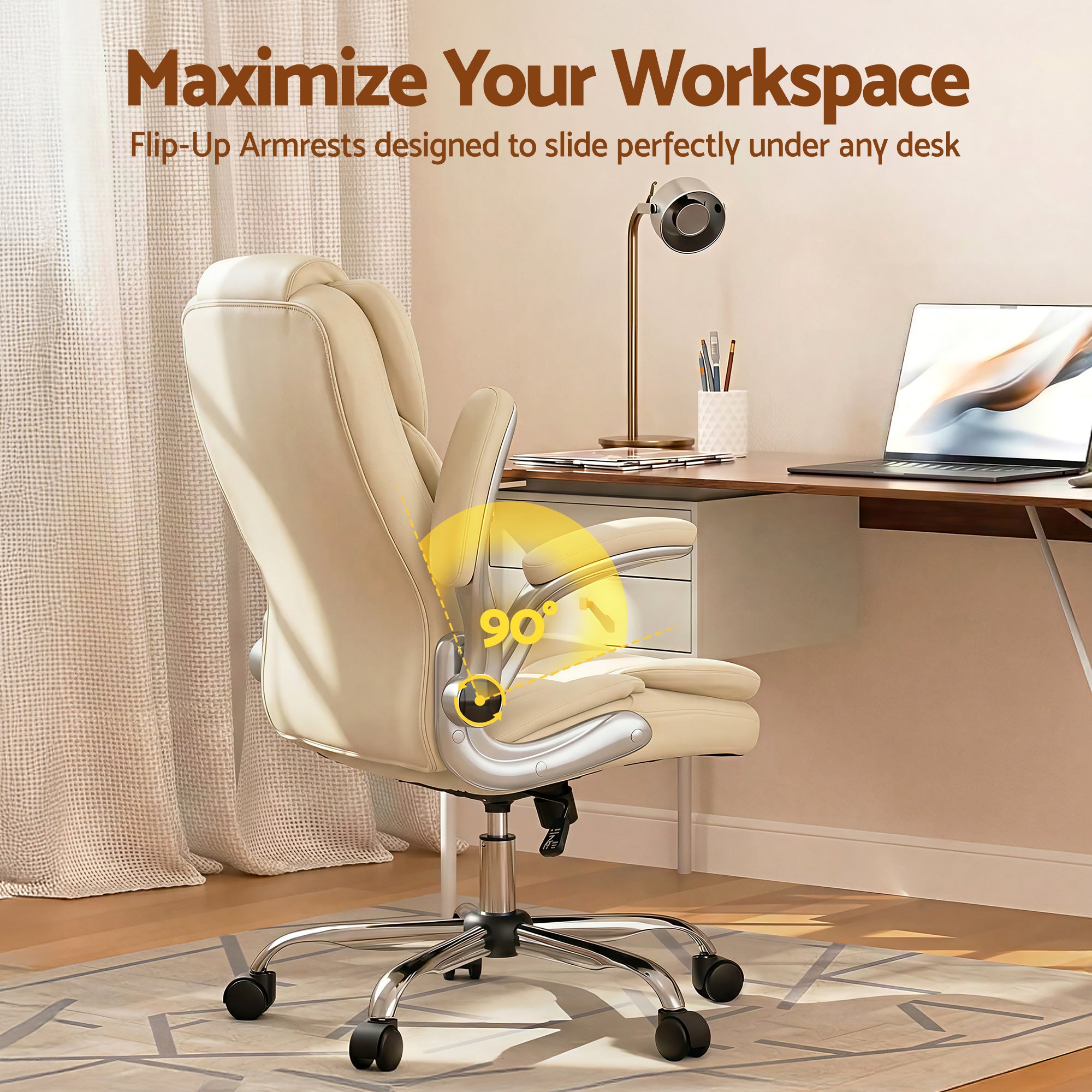 Beige Leather Executive Office Chair Tilt Adjustable