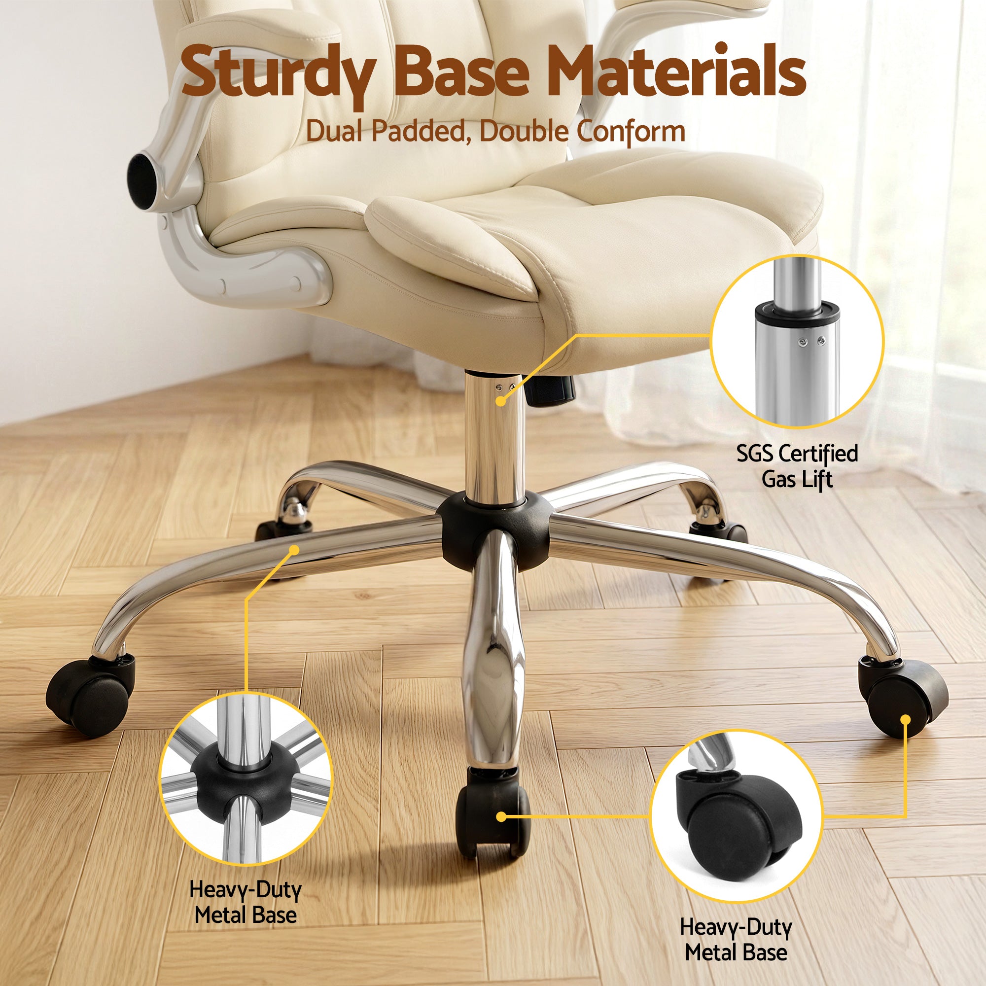 Beige Leather Executive Office Chair Tilt Adjustable