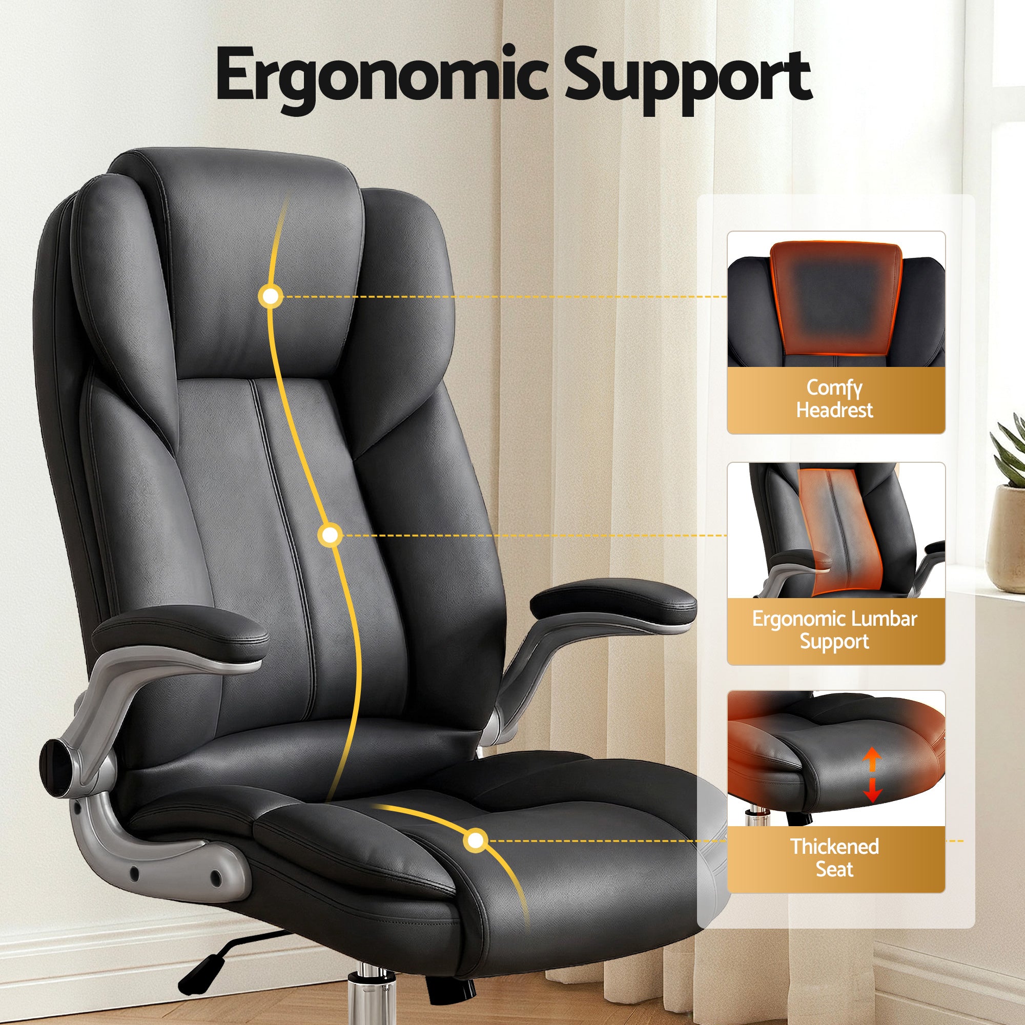 Executive Office Chair Leather Tilt Black