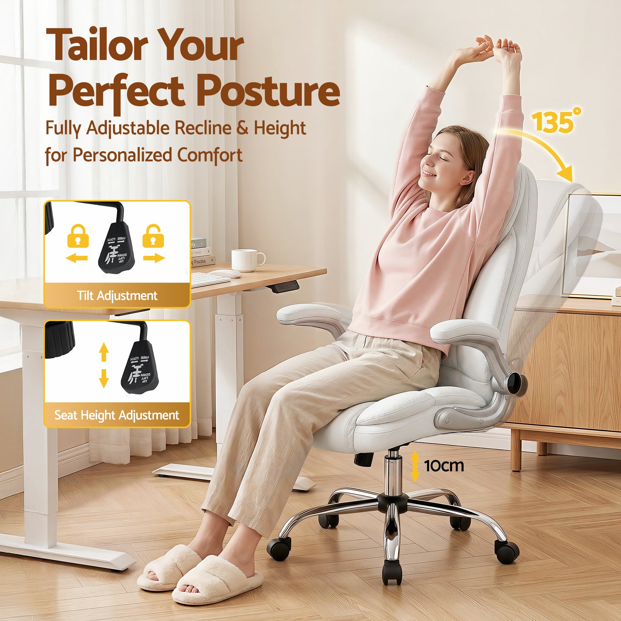 Executive Office Chair Leather Tilt White