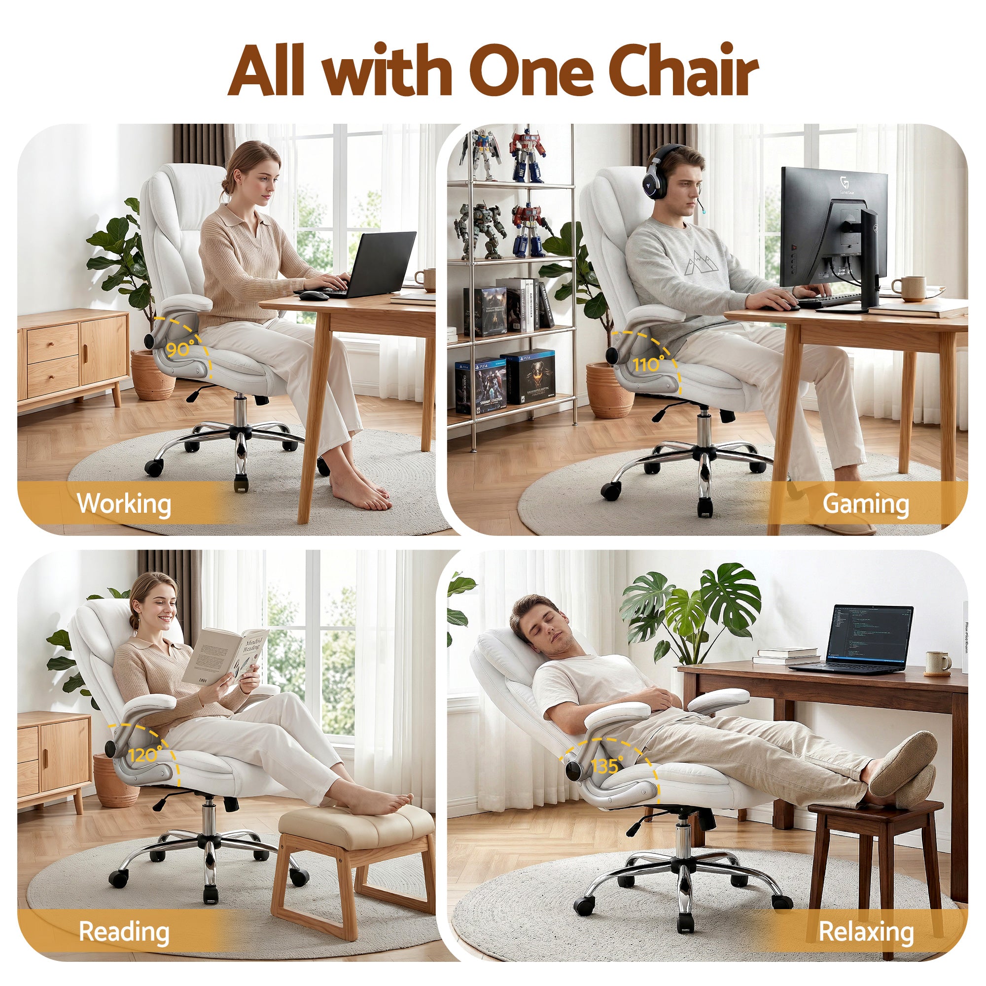 Executive Office Chair Leather Tilt White