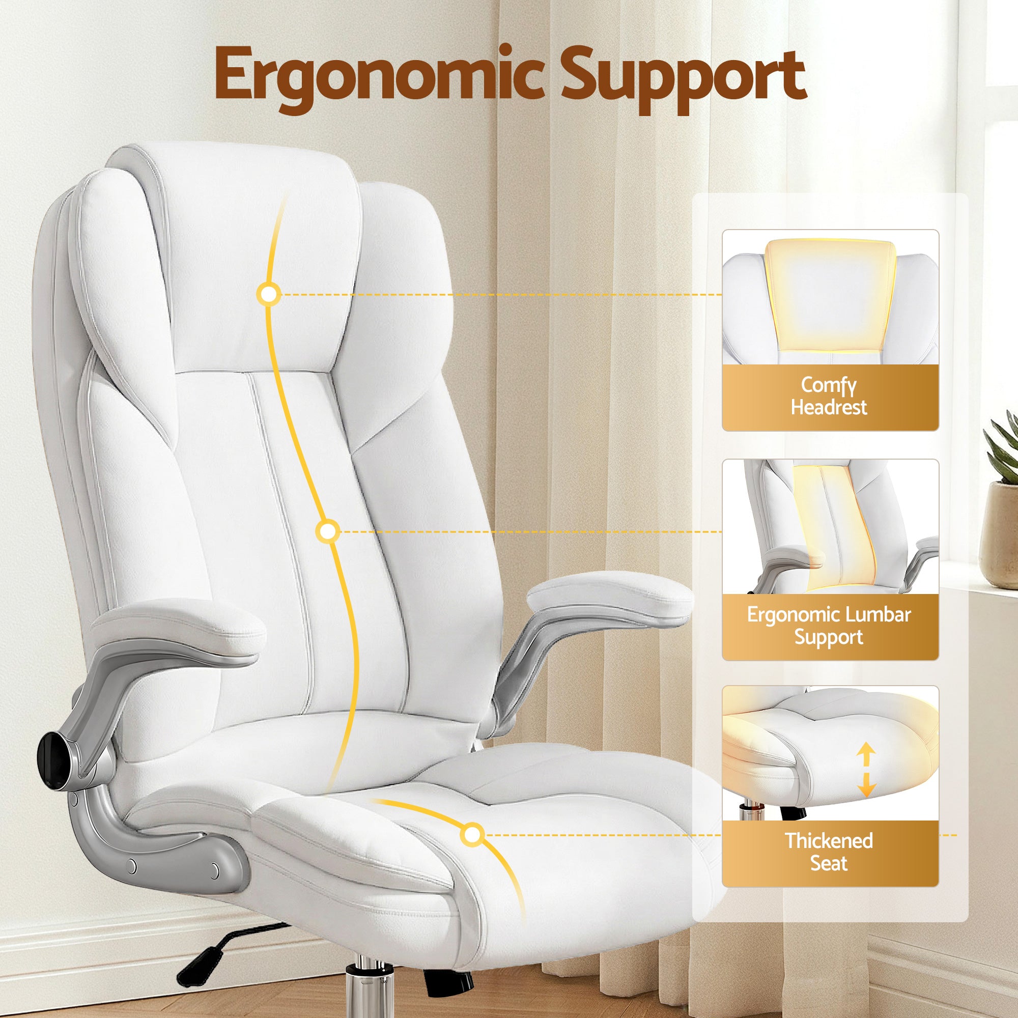 Executive Office Chair Leather Tilt White