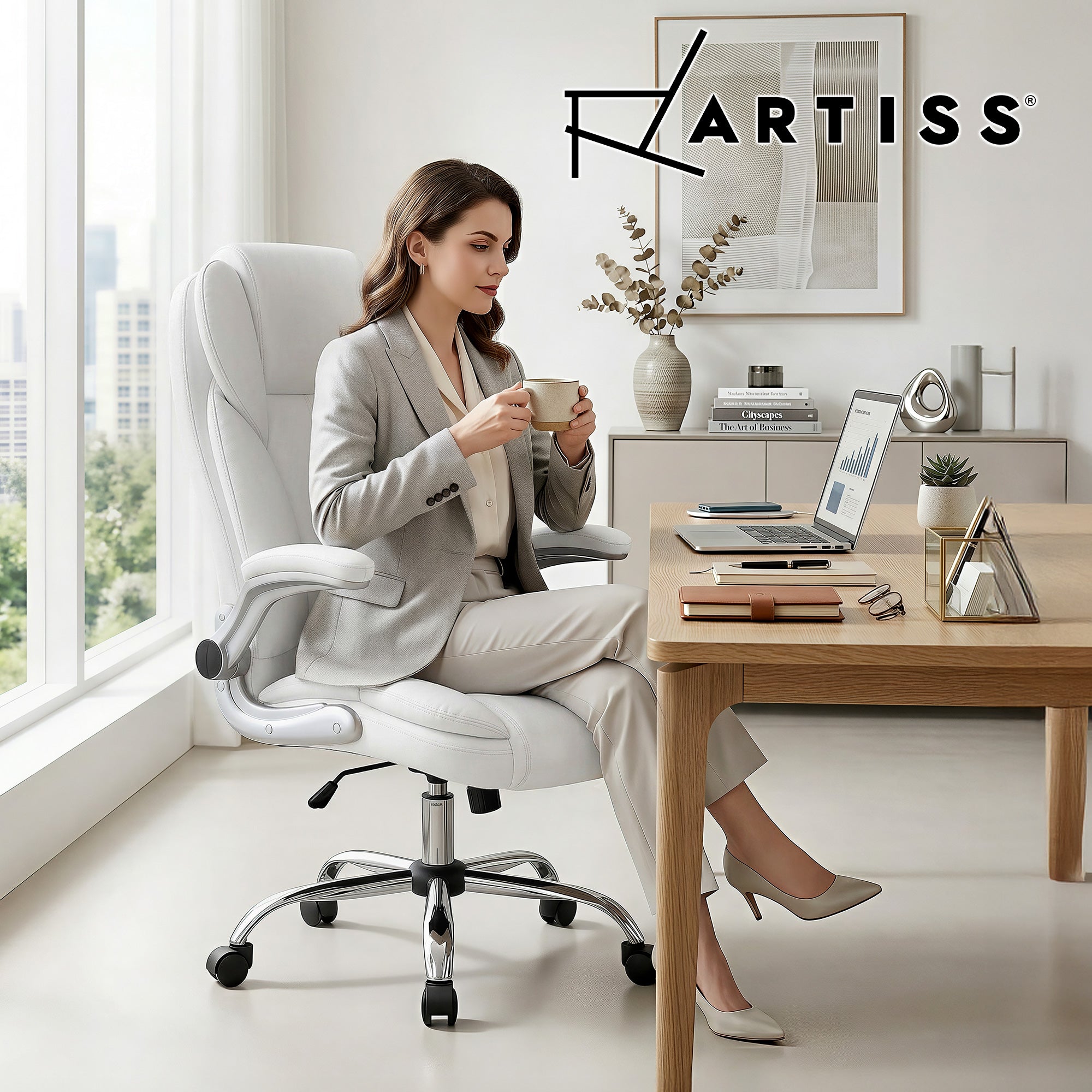 Executive Office Chair Leather Tilt White