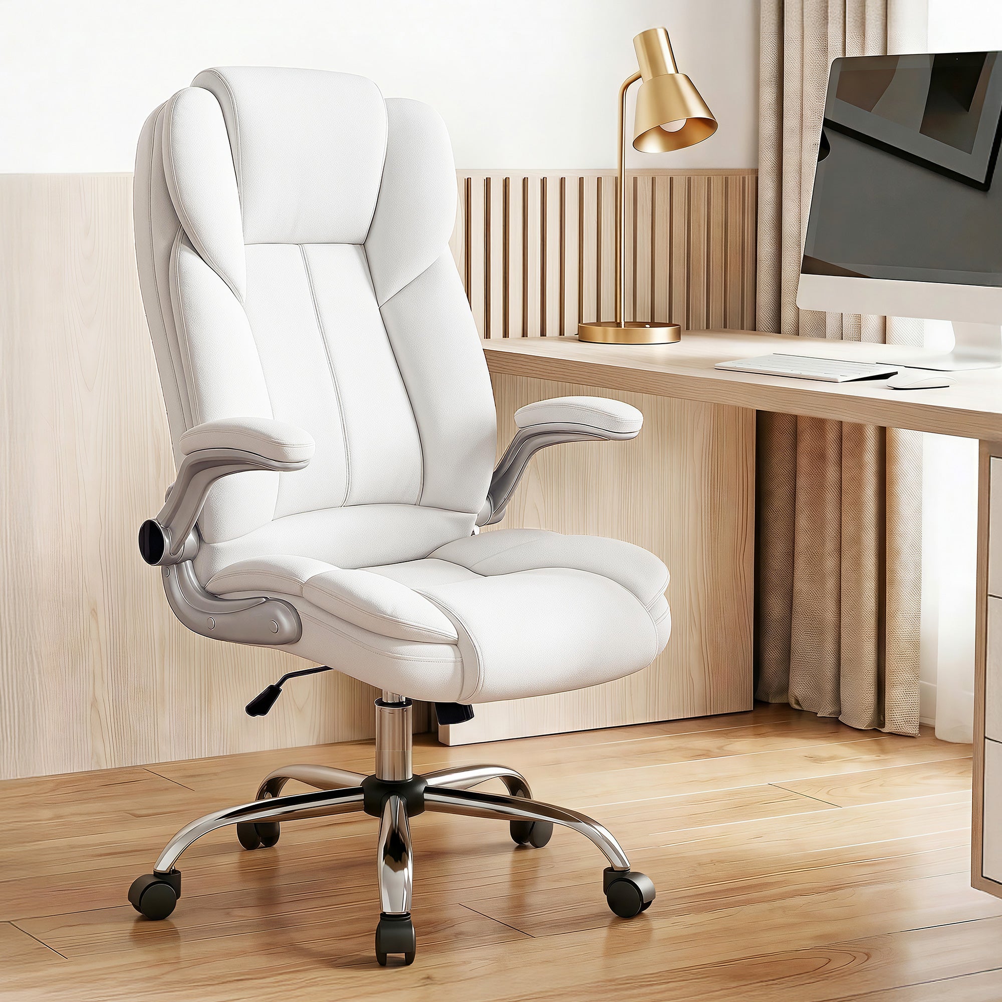 Executive Office Chair Leather Tilt White