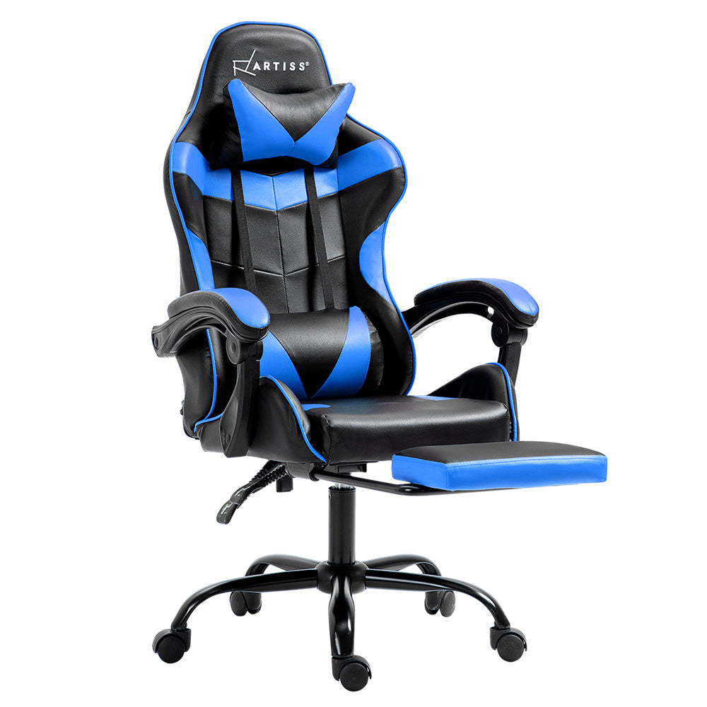 Gaming Office Chair Recliner with Footrest Ergonomic Swivel Blue Chair