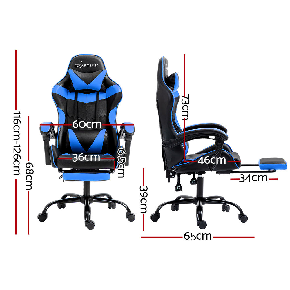 Gaming Office Chair Recliner with Footrest Ergonomic Swivel Blue Chair