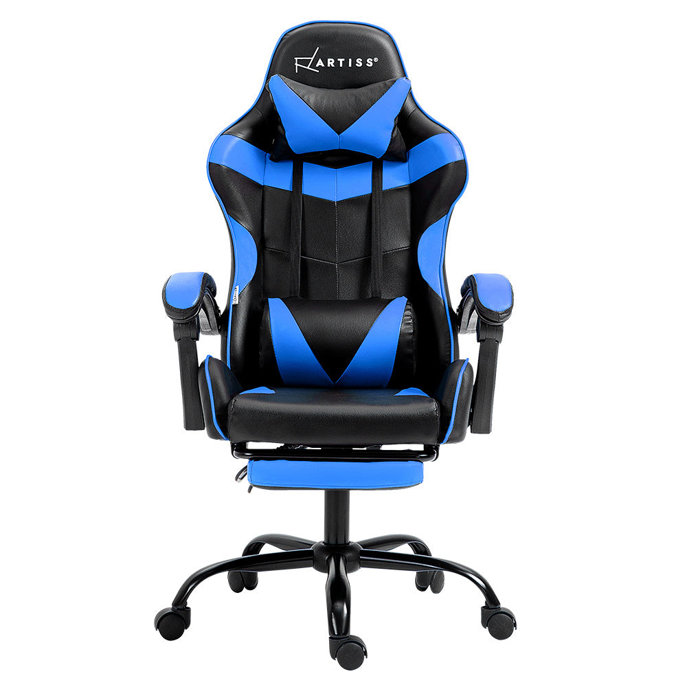 Gaming Office Chair Recliner with Footrest Ergonomic Swivel Blue Chair