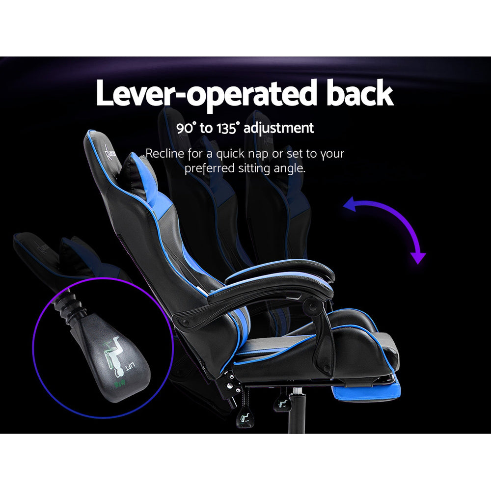 Gaming Office Chair Recliner with Footrest Ergonomic Swivel Blue Chair