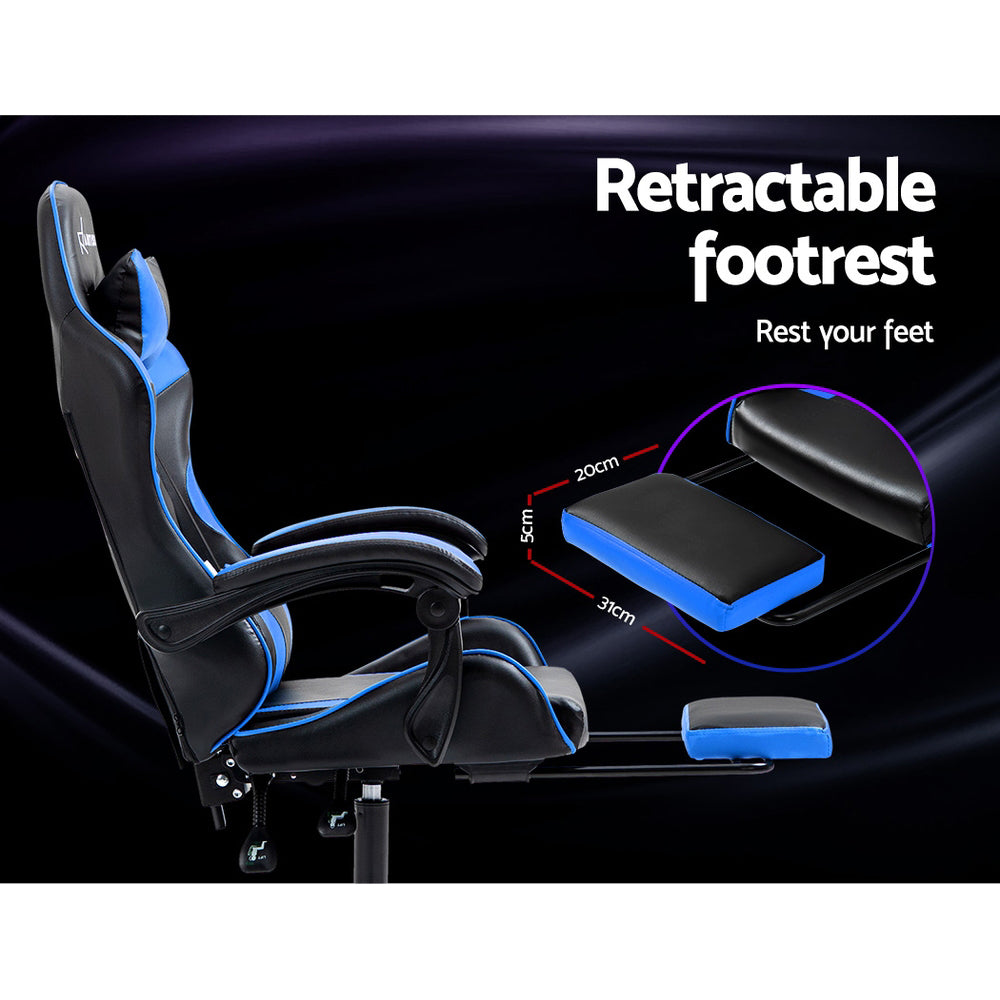 Gaming Office Chair Recliner with Footrest Ergonomic Swivel Blue Chair