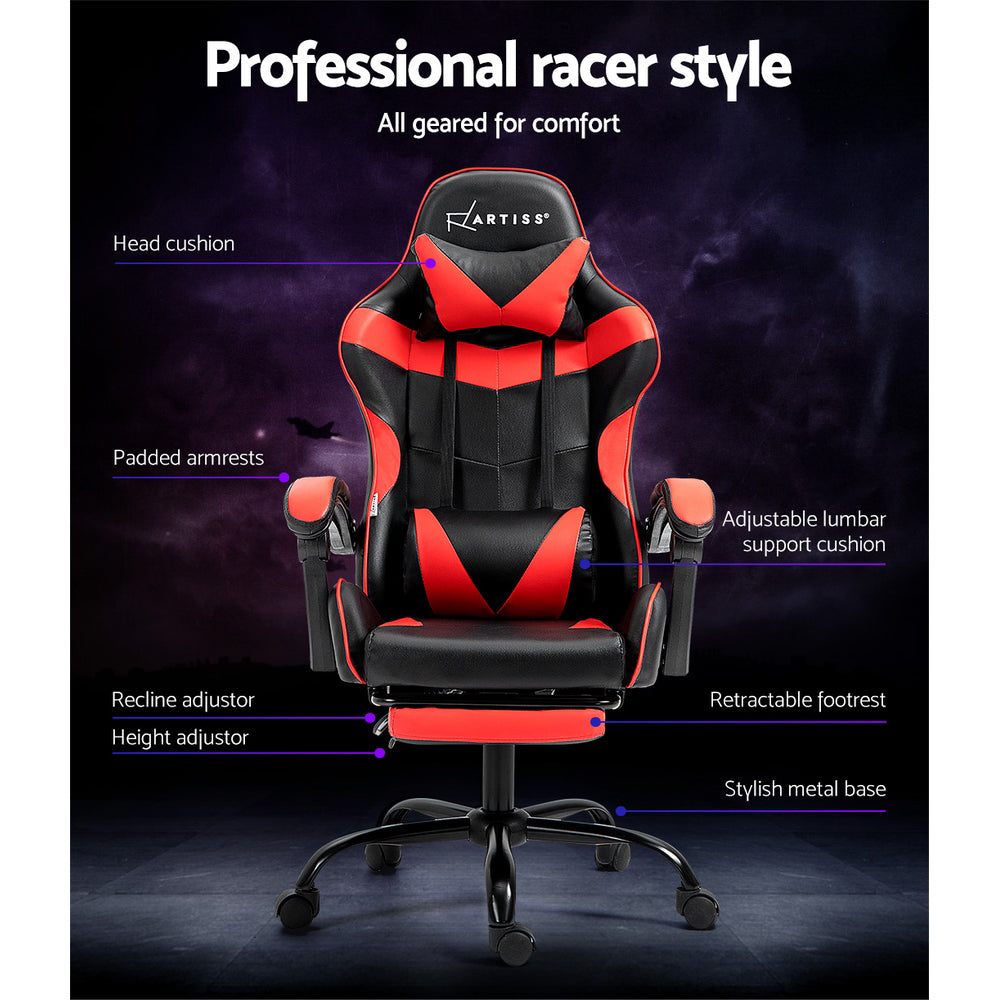 Gaming Office Chair Red Recliner Footrest High Back Ergonomic Racing Seat