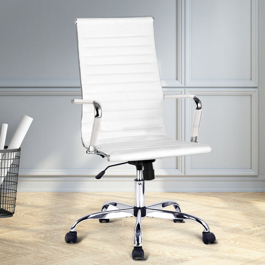 Office Chair Conference Chairs PU Leather High Back White - Gaming Ochair